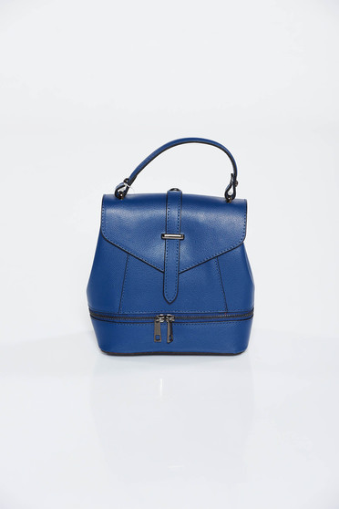 Darkblue leather backpacks zipper accessory metallic buckle