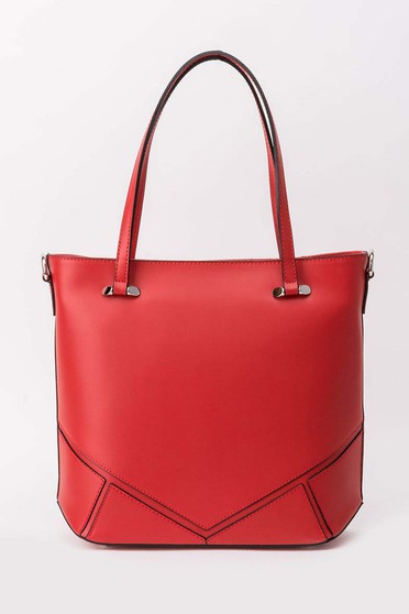 Red office bag short handles natural leather
