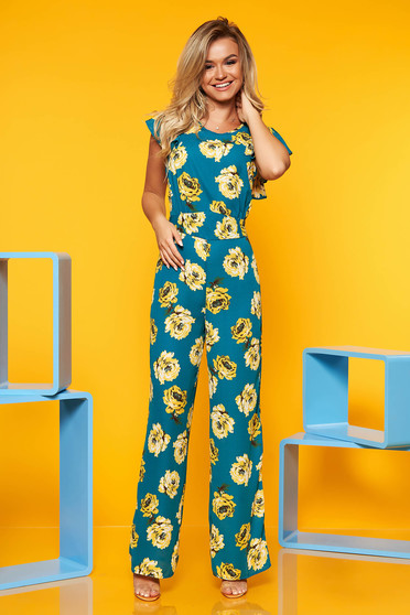 StarShinerS blue long voile fabric jumpsuit with floral prints with cut back