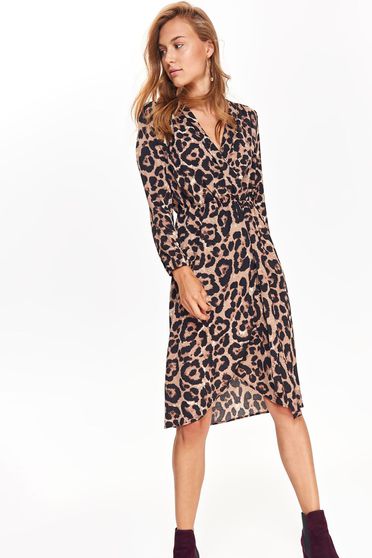 Top Secret peach casual asymmetrical dress with v-neckline long sleeved