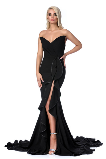 Ana Radu black luxurious mermaid dress with ruffle details off shoulder