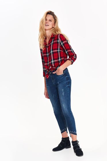 Top Secret darkblue casual skinny jeans with medium waist with pockets metallic details cotton