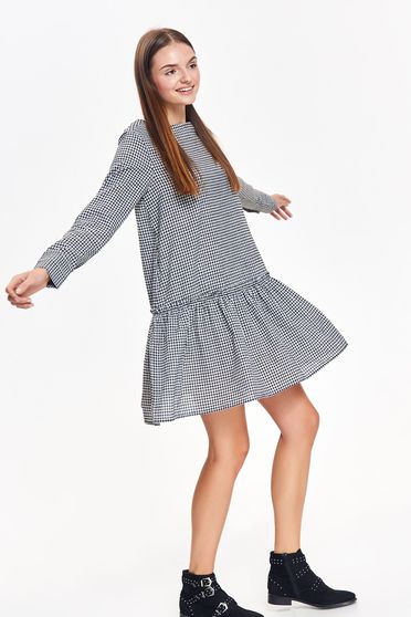 Top Secret black daily flared dress cotton plaid fabric with ruffles at the buttom of the dress