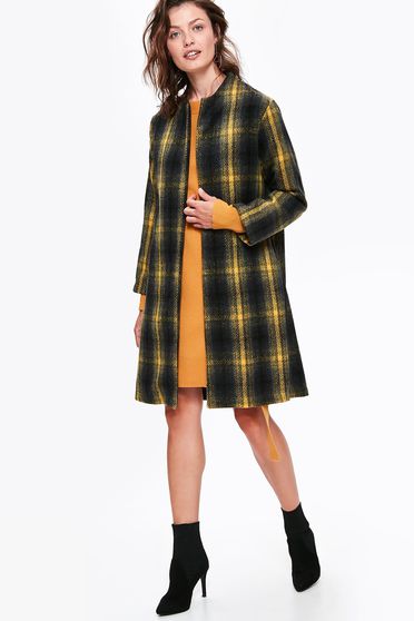 Top Secret black casual straight coat cloth plaid fabric