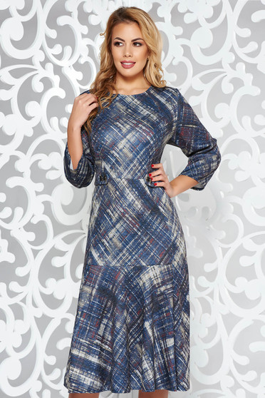 Darkblue daily dress knitted fabric with ruffles at the buttom of the dress