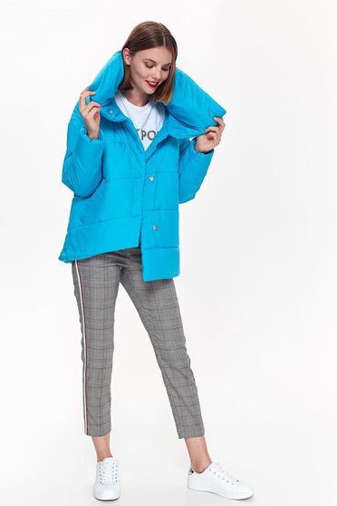 Top Secret turquoise casual from slicker jacket asymmetrical with easy cut high collar