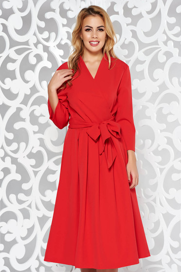 Red elegant cloche dress nonelastic cotton with v-neckline