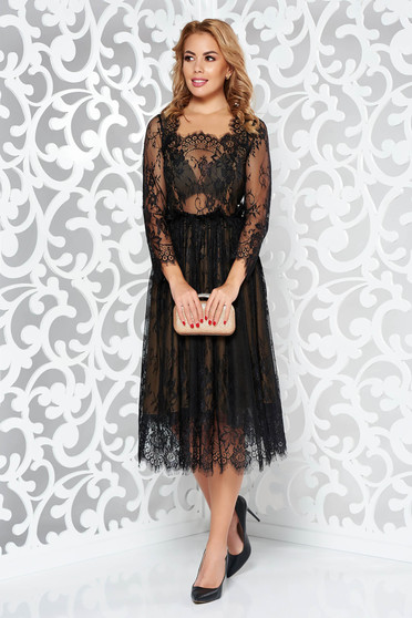 Black luxurious cloche dress from laced fabric with inside lining