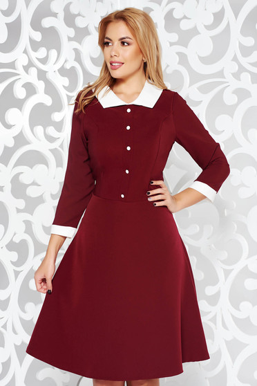 Burgundy office midi cloche dress slightly elastic fabric with inside lining