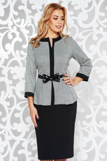 Black office pencil dress slightly elastic fabric accessorized with tied waistband with frilled waist