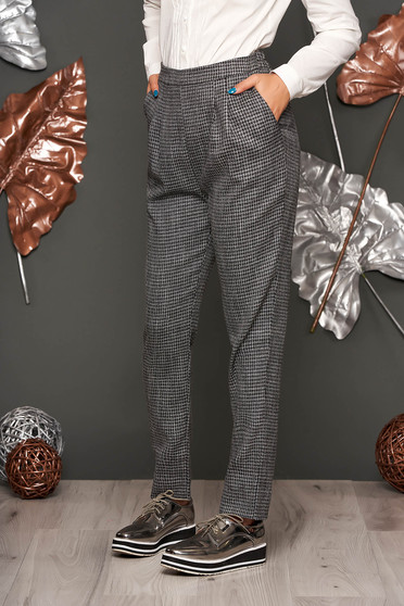 Fofy grey conical office trousers slightly elastic fabric with pockets with medium waist
