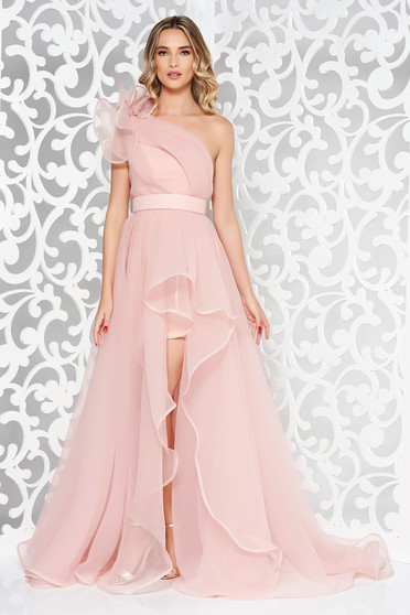 One shoulder Ana Radu rosa dress luxurious with inside lining asymmetrical accessorized with tied waistband