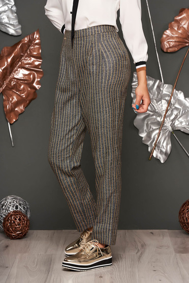 Fofy mustard office conical high waisted trousers from non elastic fabric with pockets