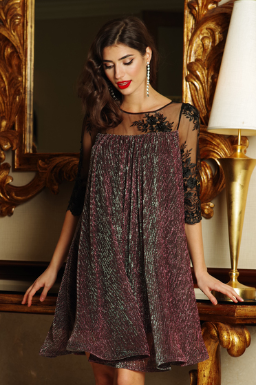 Artista rosa occasional flared dress thin fabric with inside lining with laced sleeves with lame thread