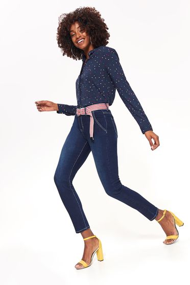 Top Secret blue skinny jeans jeans slightly elastic cotton with medium waist with pockets accessorized with belt