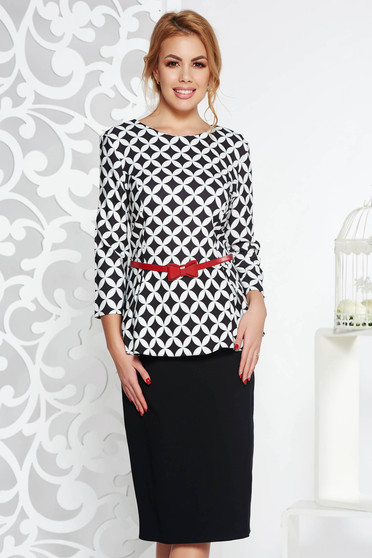 Black elegant dress slightly elastic cotton with frilled waist accessorized with belt