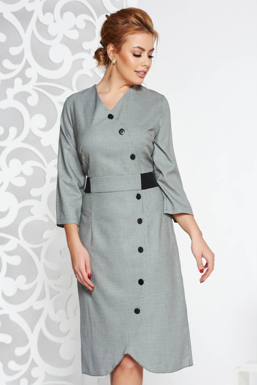 Black daily dress from non elastic fabric with 3/4 sleeves with button accessories