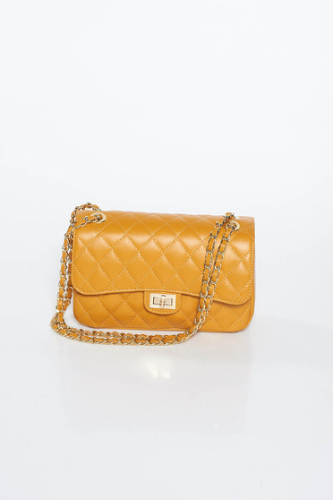 Mustard bag natural leather long chain handle
