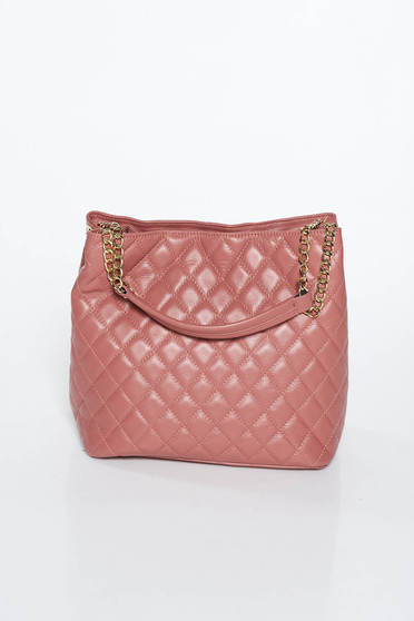 Purple office bag natural leather metallic chain accessory