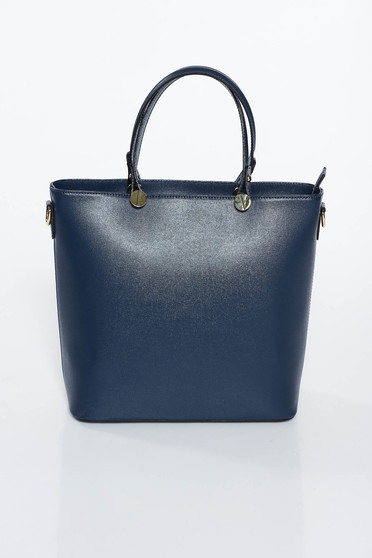 Darkblue office bag natural leather long, adjustable handle