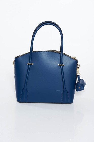 Darkblue natural leather office bag with two compartments and inside pockets