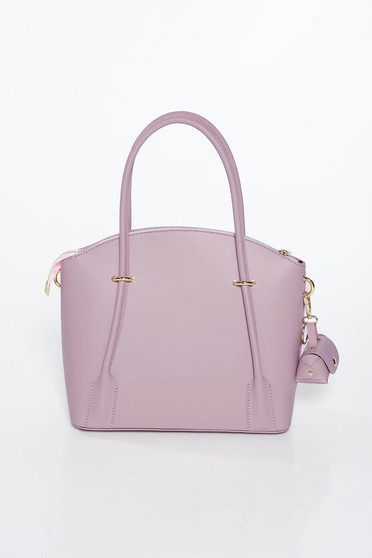 Purple natural leather office bag with two compartments and inside pockets