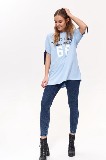 Top Secret blue casual flared cotton t-shirt short sleeves