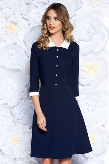 Darkblue office midi cloche dress slightly elastic fabric with inside lining
