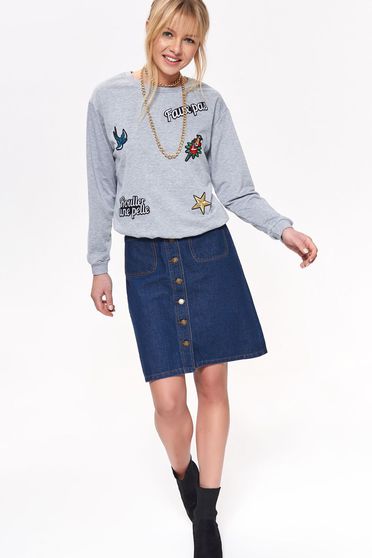 Top Secret grey casual flared women`s blouse long sleeved with embroidery details