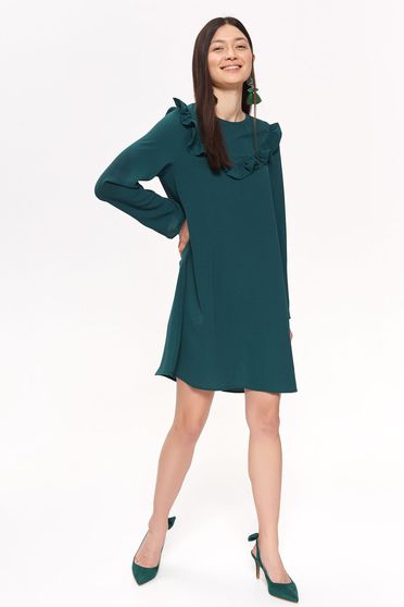Top Secret green daily flared dress slightly elastic fabric with ruffle details