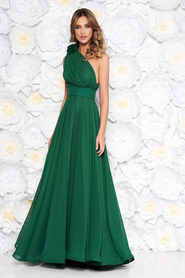 Ana Radu green voile fabric one shoulder dress luxurious accessorized with tied waistband