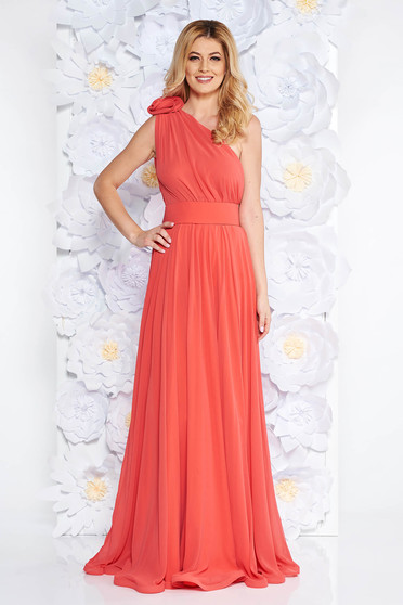 Ana Radu orange voile fabric one shoulder dress luxurious accessorized with tied waistband