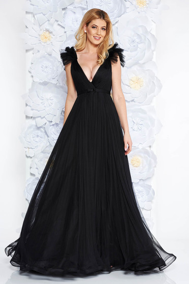 Ana Radu black luxurious dress from tulle with inside lining with deep cleavage with push-up cups