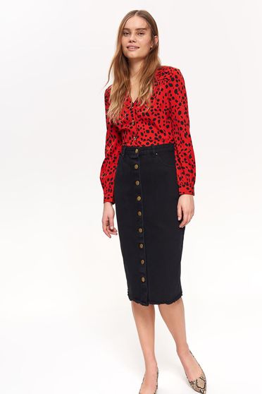Top Secret black casual midi high waisted denim skirt