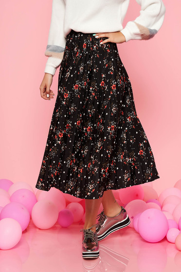 Top Secret black casual high waisted cloche skirt with floral prints