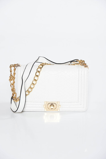 White bag casual from ecological leather with metallic aspect long chain handle