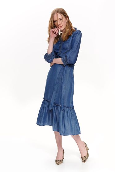 Top Secret blue casual cloche skirt with ruffle details accessorized with tied waistband