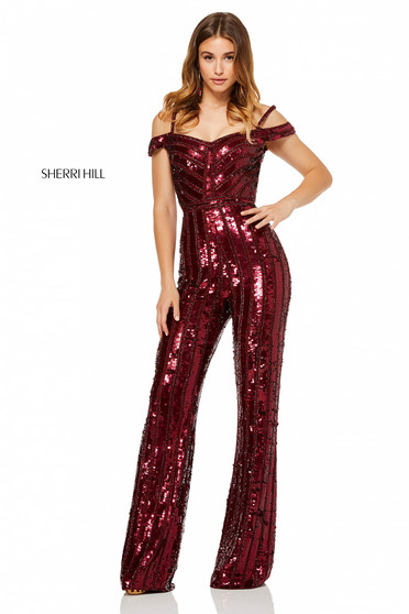 Sherri Hill burgundy jumpsuit with sequin embellished details