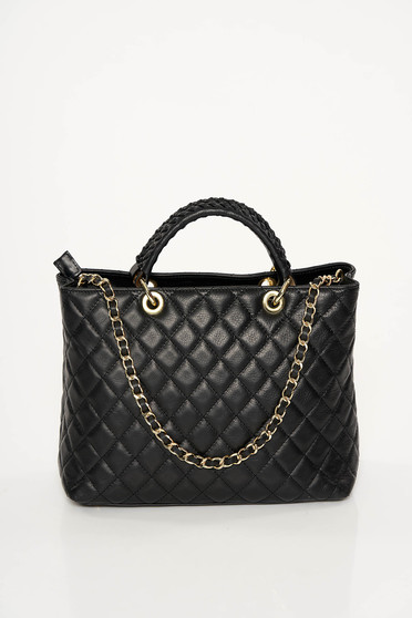 Black office bag natural leather long chain handle