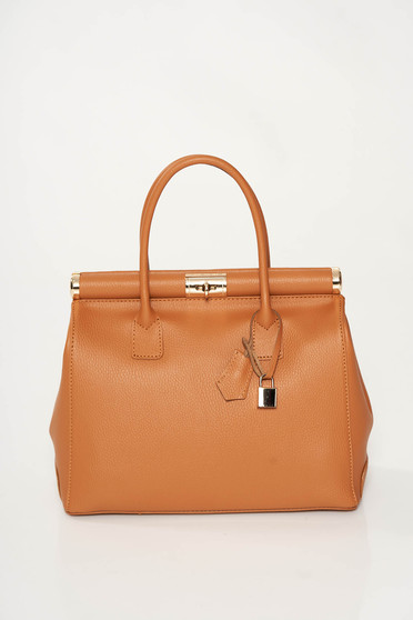 Brown office bag from ecological leather medium handles
