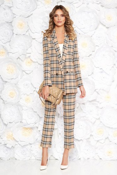 StarShinerS brown office lady set with straight cut from non elastic fabric with inside lining with pockets
