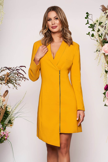 LaDonna mustard elegant blazer type dress from non elastic fabric with inside lining long sleeved