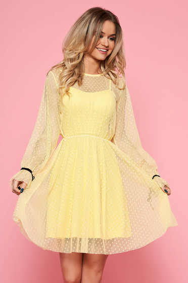 SunShine yellow casual cloche dress from tulle with inside lining with push-up cups