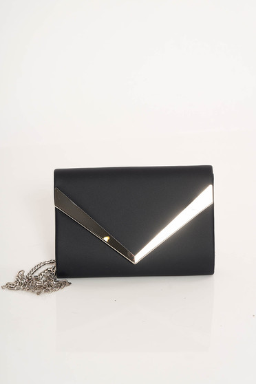 Darkblue clutch bag from ecological leather long chain handle with metalic accessory