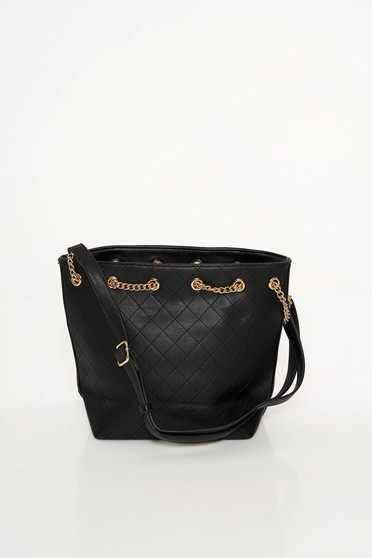 Black casual bag from ecological leather metallic chain accessory