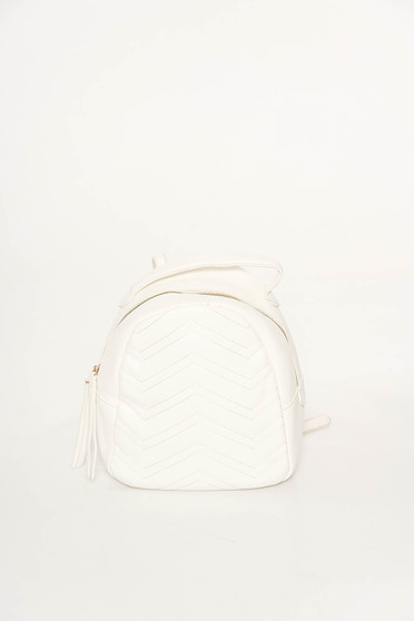 White casual backpacks from ecological leather with tassels