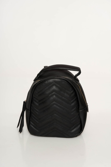 Black casual backpacks from ecological leather with tassels