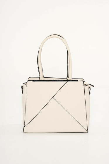 Cream office bag from ecological leather short handles