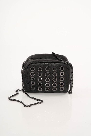 Top Secret black ecological leather bag metallic details long chain handle