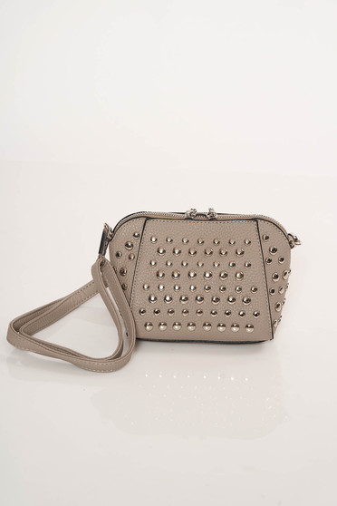 Top Secret grey casual bag long, adjustable handle with metallic spikes